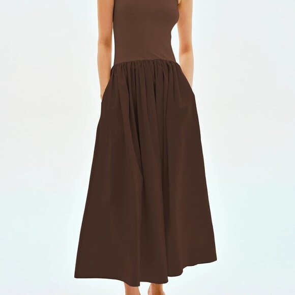 Sleeveless Maxi Dress Cotton Blend Pockets Casual Summer Long with Pockets - Picture 4 of 5